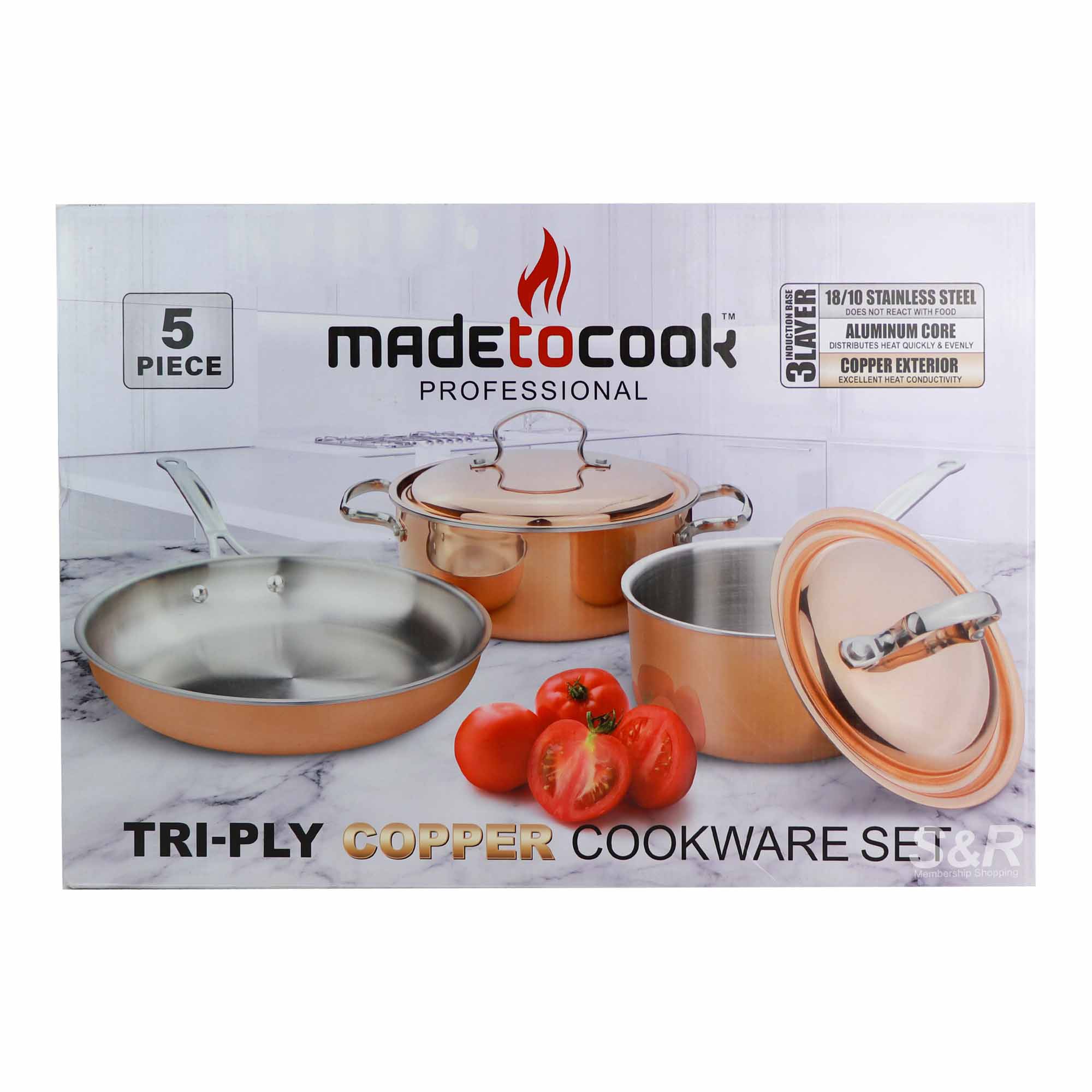 Made To Cook Professional 5-Piece Tri-Ply Copper Cookware 1 set Made To Cook Professional 5-Piece Tri-Ply Copper Cookware 1 set